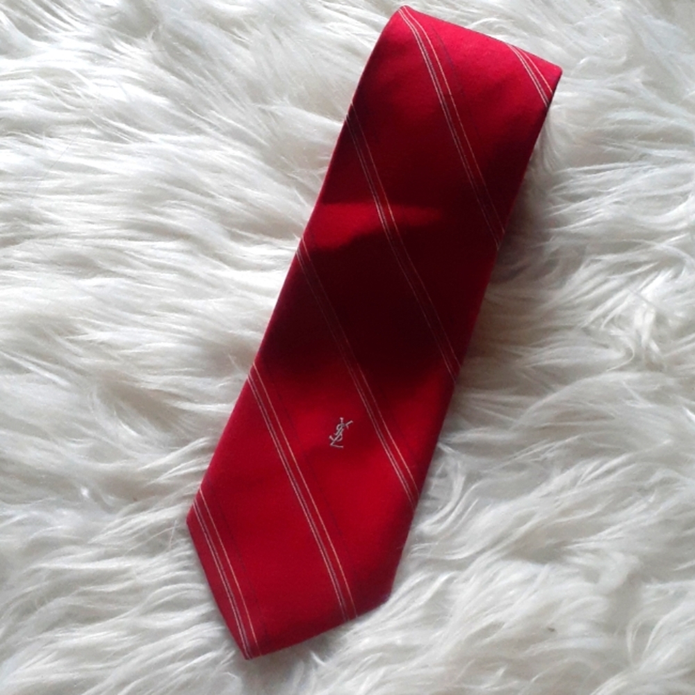 Yves St. Laurent Red Striped Monogram Tie